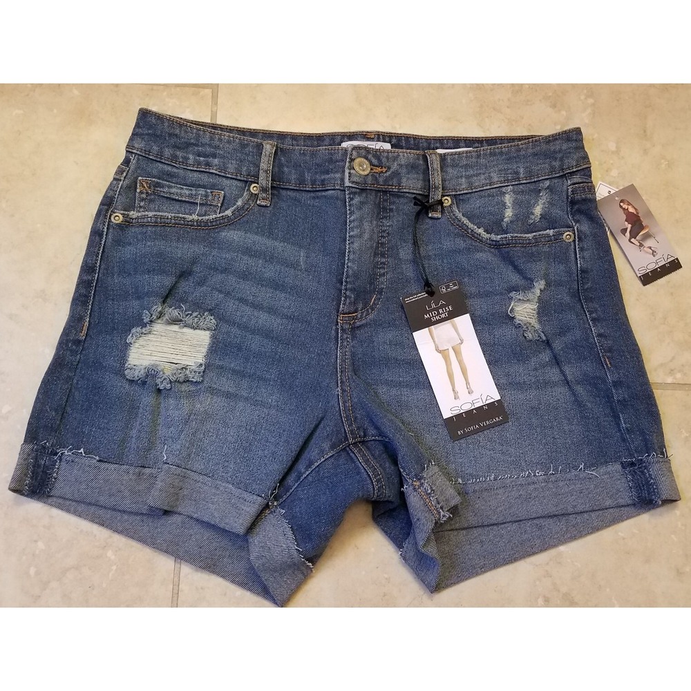 Sofia Jeans by Sofia Vergara LILA Distressed Shorts Cuffed Roll-hem Size 6 NEW‎